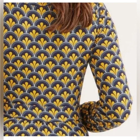Boden Sasha Printed Jersey Midi Dress Yellow Geometric Mod Print size 4 - Picture 6 of 12